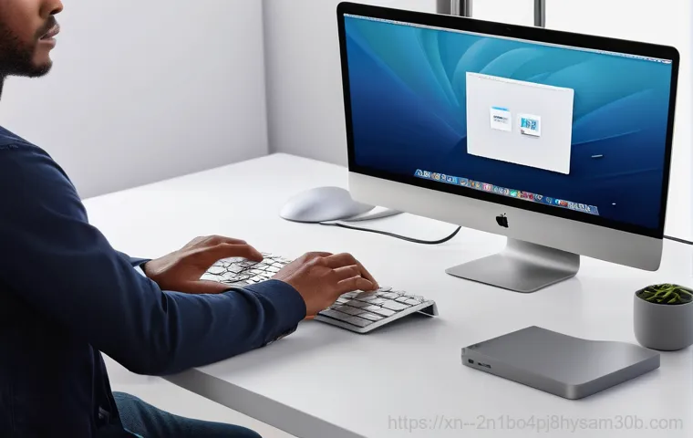 흑석동 해킨토시 재설치 포맷  초기화 - A person in their late 20s to early 30s, casually dressed, sitting in front of a computer monitor di... 흑석동 해킨토시 재설치 포맷  초기화 - A person in their late 20s to early 30s, casually dressed, sitting in front of a computer monitor di...