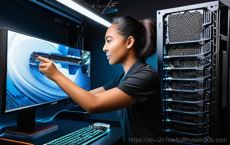 문원동 컴퓨터 desktop 출장방문수리점 - A close-up, dynamic shot of a computer technician's hands expertly diagnosing and fixing a desktop c... 문원동 컴퓨터 desktop 출장방문수리점 - A close-up, dynamic shot of a computer technician's hands expertly diagnosing and fixing a desktop c...