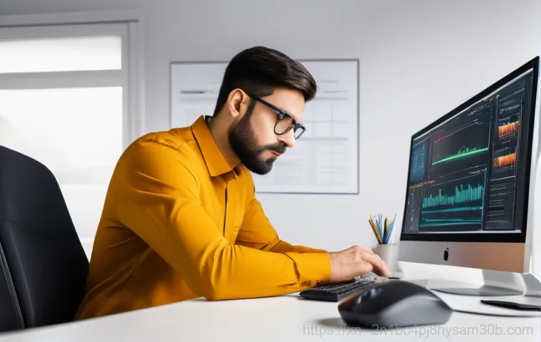 청운효자동 ACPI_BIOS_ERROR - A person, visibly confused and frustrated, staring intently at a computer monitor displaying a gener...