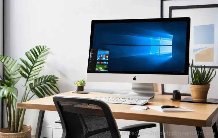 관훈동 윈도우7 windows7 재설치 포맷  초기화 - **Prompt:** A clean and organized home office desk featuring an older model Windows 7 laptop with it...