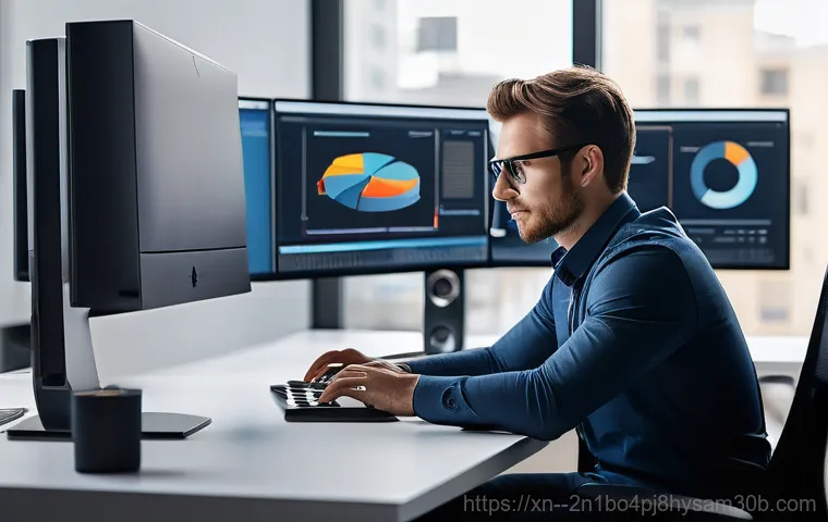 화동 워크스테이션출장방문수리점 - A calm and competent computer technician, wearing a clean, branded polo shirt, meticulously works on... 화동 워크스테이션출장방문수리점 - A calm and competent computer technician, wearing a clean, branded polo shirt, meticulously works on...