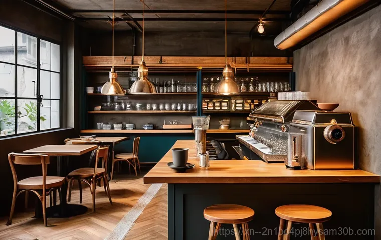 을지로 PAGE_TABLE_CORRUPT - **Cultural Mutation in Euljiro:** An interior shot of a transformed industrial space in Euljiro. The...