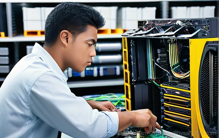 풍산동 쿨러조립 및 교체수리 - **Prompt:** A close-up, well-lit shot of skilled hands (wearing anti-static gloves) carefully instal...