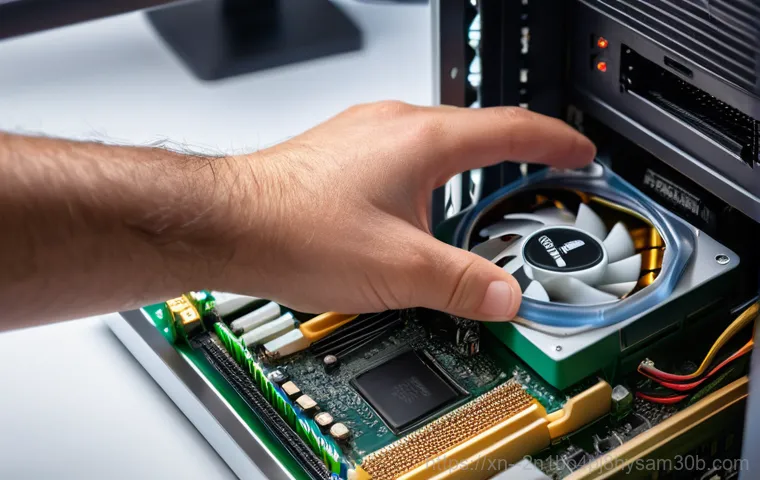 식사동 부팅안됨 - A focused adult, gender-neutral, in their 30s, kneeling beside a modern desktop computer tower in a ... 식사동 부팅안됨 - A focused adult, gender-neutral, in their 30s, kneeling beside a modern desktop computer tower in a ...