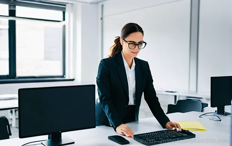 고양시 server출장방문수리점 - **Prompt:** A modern office environment at dusk, with a soft, warm glow from desk lamps. In the fore...