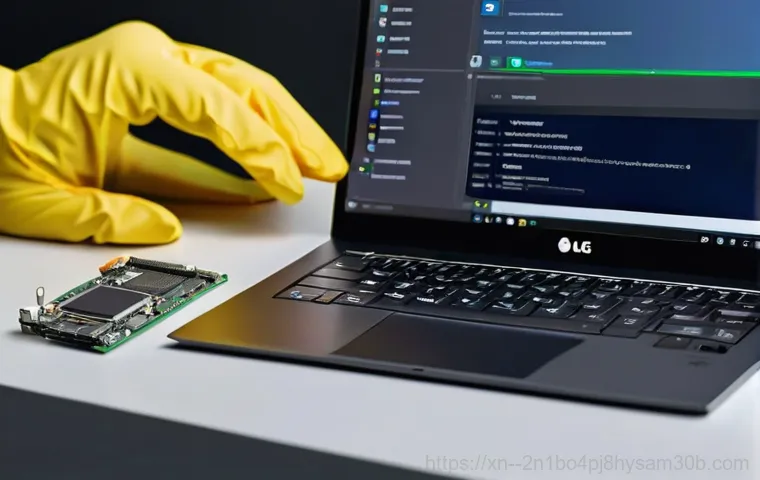 도봉동 노트북 laptop 출장방문수리점 - Inside a well-organized home office, a professional laptop repair technician, wearing a clean, pract... 도봉동 노트북 laptop 출장방문수리점 - Inside a well-organized home office, a professional laptop repair technician, wearing a clean, pract...