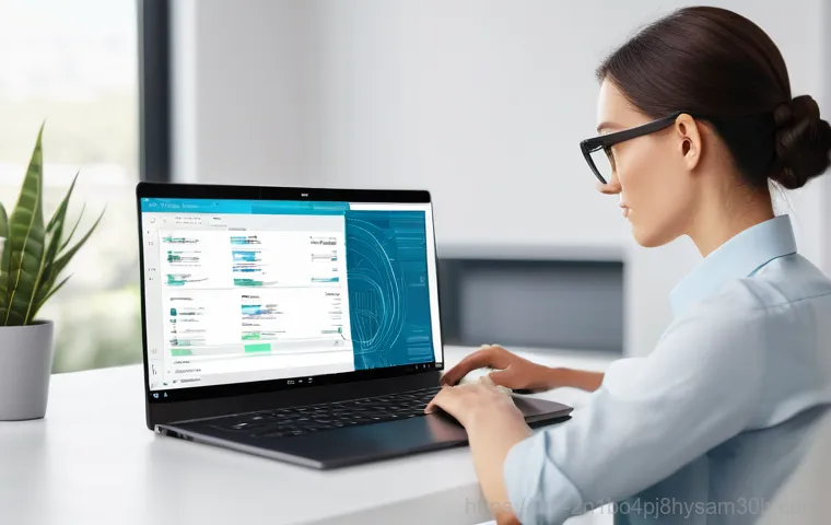 성수동 STATUS_INVALID_DEVICE_REQUEST - A young adult, dressed in a modest t-shirt and jeans, sits at a desk, looking confused and frustrate...