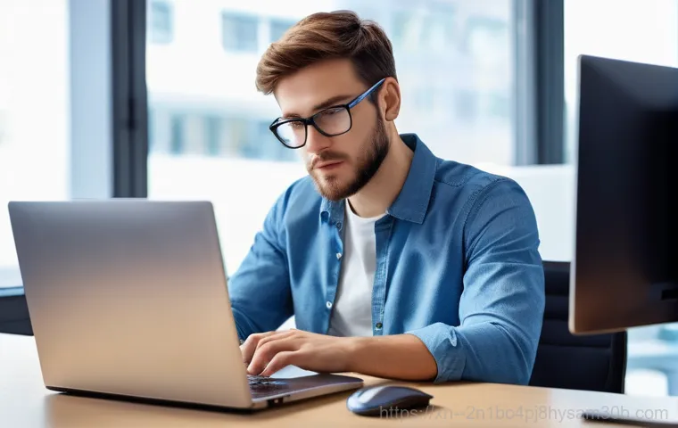 내유동 REGISTRY_ERROR - **Prompt:** A young adult, wearing modest everyday clothes, is seated at a computer desk, looking at...