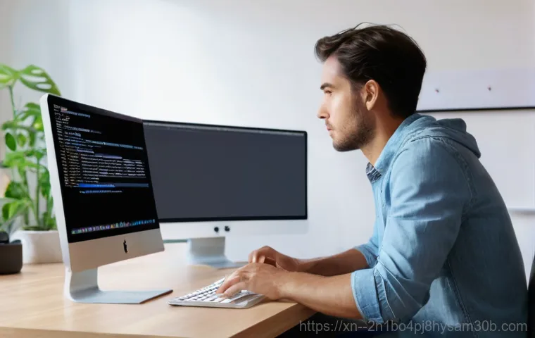 창동 해킨토시 재설치 포맷  초기화 - **Prompt:** A young adult, looking frustrated and stressed, sits at a modern desk in a home office s...