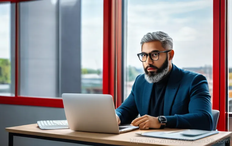 원효로 악성코드 바이러스 - A stressed adult user, wearing casual clothing, sitting at a desk in a slightly messy home office. T...
