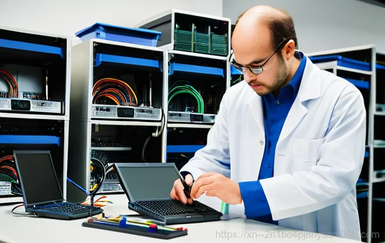 동빙고동 KERNEL_DATA_INPAGE_ERROR - **Prompt 2: Hardware Inspection for Troubleshooting**
    A close-up shot of a person's hands, weari...