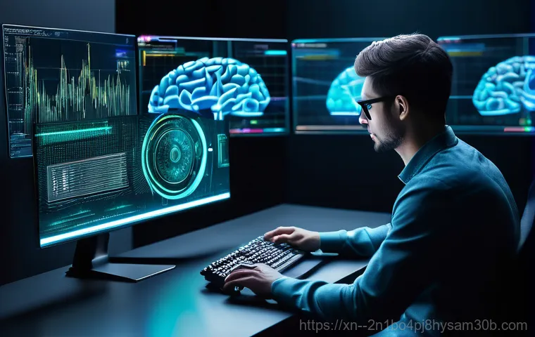 문배동 cpu조립 및 교체수리 - A young adult, looking visibly stressed and anxious, sits in a dimly lit home office, staring at a c...