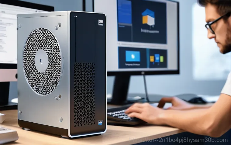 교북동 KERNEL_STACK_INPAGE_ERROR - A detailed, close-up shot inside an open desktop computer case, with visible dust accumulating on co...