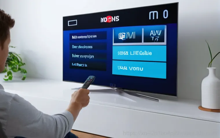 강서구 입력신호가 없습니다 - An adult (wearing a casual sweater) is bending down slightly, looking at a power strip (multi-tap) p... 강서구 입력신호가 없습니다 - An adult (wearing a casual sweater) is bending down slightly, looking at a power strip (multi-tap) p...