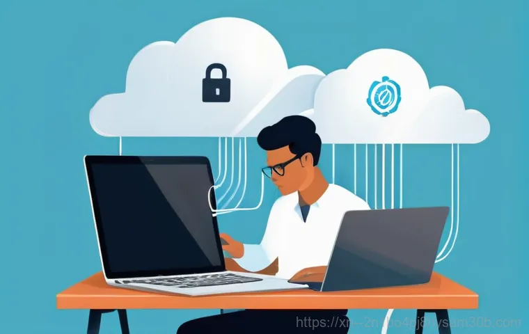 잠원동 악성코드 바이러스 - A vibrant, slightly futuristic illustration depicting a person, fully clothed in casual attire, conf...