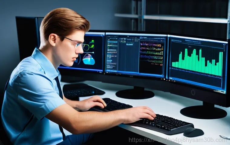 수하동 STATUS_RESOURCE_NOT_OWNED - A person, appearing in their late 20s or early 30s, sits in a dimly lit home office, their face illu...