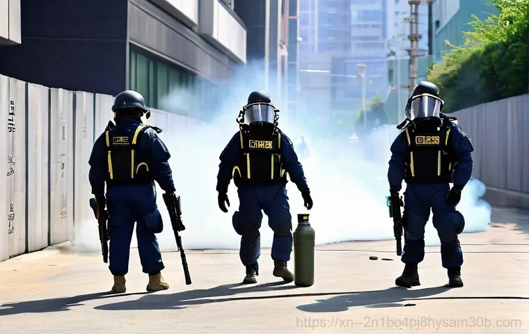 금천구 STATUS_UNSUCCESSFUL - An aged, round 'apple grenade' tear gas canister, showing signs of wear and rust, rests on a stone s...