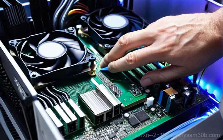 암사동 블루스크린 - A frustrated young professional (adult, fully clothed in smart casual wear) stares at a computer mon...