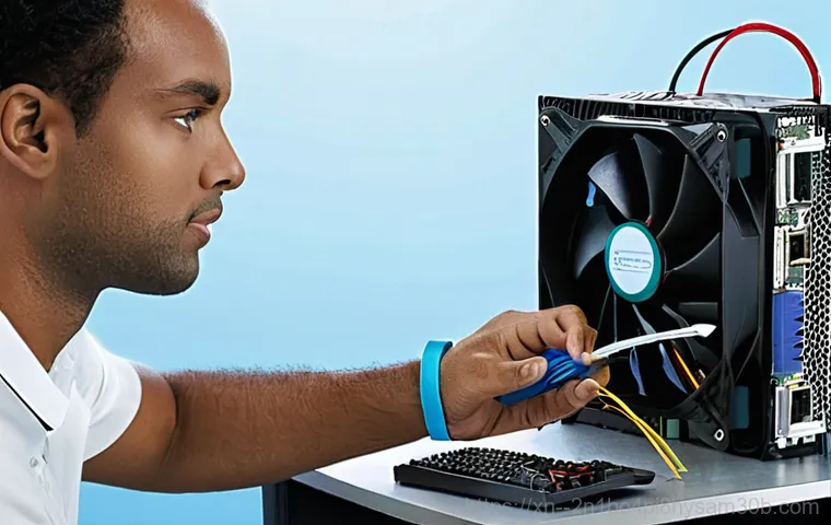 장항동 IRQL_NOT_LESS_OR_EQUAL - **Internal computer components with an abstract error visualization:** A detailed, close-up shot of ...