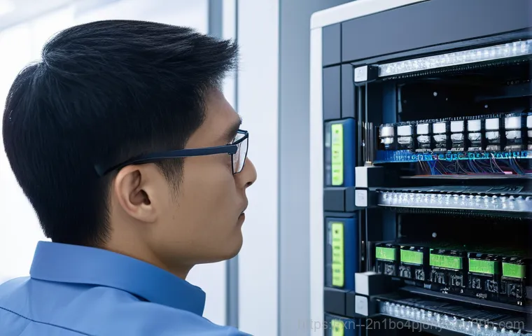 금천구 네트워크구축 설정 및 세팅오류해결 - In a contemporary Geumcheon-gu office setting, two office workers, a man and a woman in business cas...