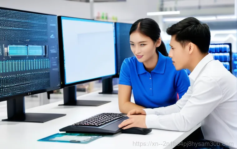 거여동 조립컴퓨터 pc 출장판매설치 - A male computer repair technician, wearing a clean work uniform with a company logo, is performing a...