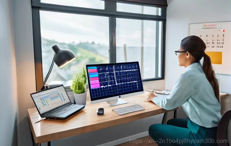 중랑구 STATUS_DEVICE_NOT_READY - **Image Prompt 2: Methodical Troubleshooting in Progress**
    A well-lit, clean desk setup with a c...