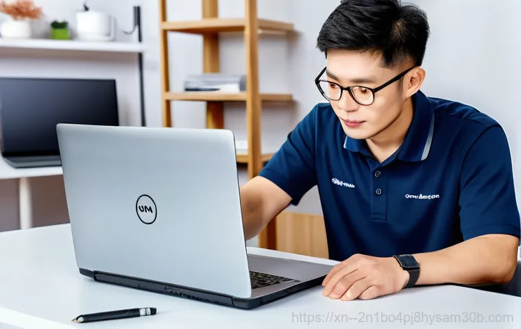 청파동 노트북 laptop 출장방문수리점 - A professional woman in her late 20s or early 30s, dressed in business casual attire, sitting at her... 청파동 노트북 laptop 출장방문수리점 - A professional woman in her late 20s or early 30s, dressed in business casual attire, sitting at her...