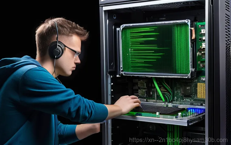 옥수동 PAGE_FAULT_IN_NONPAGED_AREA - **Prompt:** An abstract yet intricate close-up of a desktop computer's internal components, specific...