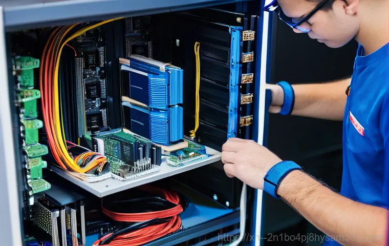 신길동 부팅불가 - A person, appearing stressed and slightly panicked, sits at a desk in a dimly lit home office. On th...