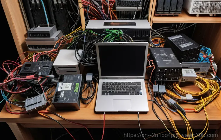 관수동 케이블연결확인 - A young professional, appearing stressed or frustrated, is seated at a modern home office desk. Thei... 관수동 케이블연결확인 - A young professional, appearing stressed or frustrated, is seated at a modern home office desk. Thei...