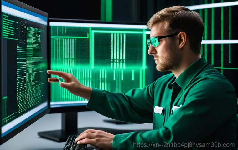 오곡동 INVALID_KERNEL_HANDLE - An abstract, stylized representation of a computer's "kernel" as a glowing, multi-faceted core, crac...