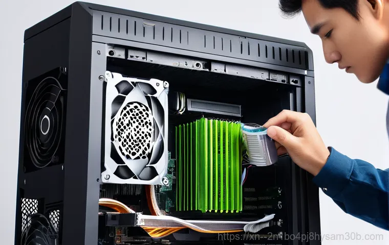 사간동 VGA조립 및 교체수리 - A professional computer technician, wearing a dark blue polo shirt with a company logo (not explicit... 사간동 VGA조립 및 교체수리 - A professional computer technician, wearing a dark blue polo shirt with a company logo (not explicit...