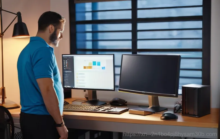 개봉동 서버출장방문수리점 - A focused IT technician, dressed in a clean, branded work uniform, is intently working on an open co... 개봉동 서버출장방문수리점 - A focused IT technician, dressed in a clean, branded work uniform, is intently working on an open co...