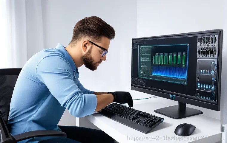 운니동 조립컴퓨터 pc 출장판매설치 - A skilled PC technician, a man in his 40s in a neat uniform, is meticulously installing a new custom...