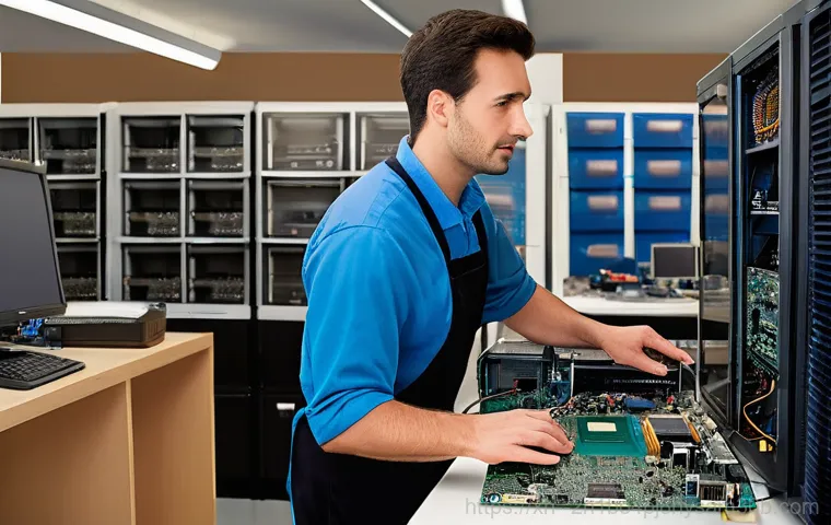 마장동 메인보드조립 및 교체수리 - A close-up shot focusing on a pair of gloved hands (for static protection) of a computer repair tech... 마장동 메인보드조립 및 교체수리 - A close-up shot focusing on a pair of gloved hands (for static protection) of a computer repair tech...