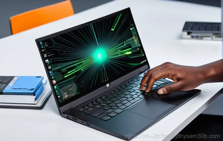 삼각산동 노트북 laptop 출장방문수리점 - A young professional, wearing a smart casual outfit, looks distraught at their sleek, modern laptop ... 삼각산동 노트북 laptop 출장방문수리점 - A young professional, wearing a smart casual outfit, looks distraught at their sleek, modern laptop ...