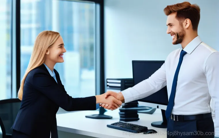 상면 파일서버출장방문수리점 - Inside a well-organized server room, two professional IT technicians (one male, one female) are meti... 상면 파일서버출장방문수리점 - Inside a well-organized server room, two professional IT technicians (one male, one female) are meti...