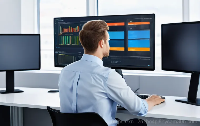 궁정동 STATUS_KERNEL_CONFIGURATION_ERROR - A detailed, eye-level shot of a person, likely a computer enthusiast or a professional, actively tro...