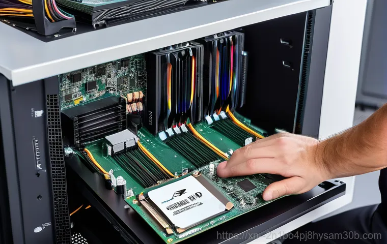 중부면 메인보드조립 및 교체수리 - A detailed, high-angle shot inside an open desktop computer case, revealing a dusty and neglected mo... 중부면 메인보드조립 및 교체수리 - A detailed, high-angle shot inside an open desktop computer case, revealing a dusty and neglected mo...