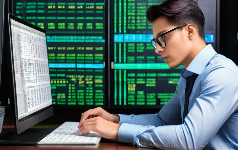 사간동 f4키 누르라고 할때 - A focused young professional, dressed in smart casual attire, sits at a modern desk in a well-lit of...