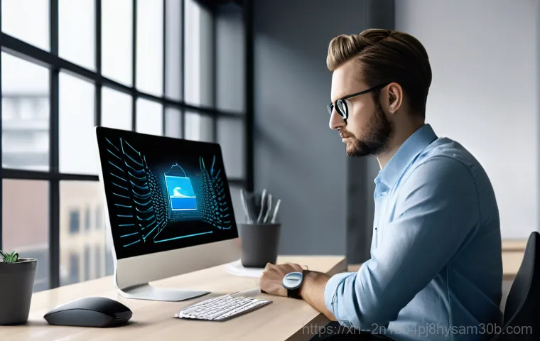신교동 HARDWARE_FAILURE - **Prompt:** A young adult, wearing a comfortable t-shirt and jeans, is sitting at a home office desk...