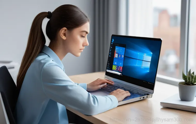 상봉동 윈도우10 windows10 재설치 포맷 초기화 - A young adult, either male or female, looking visibly frustrated and stressed, stares intently at an... 상봉동 윈도우10 windows10 재설치 포맷 초기화 - A young adult, either male or female, looking visibly frustrated and stressed, stares intently at an...