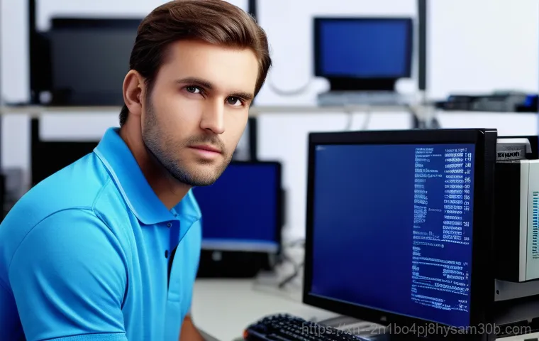 신계동 부팅안됨 - A person in their late 20s to early 40s, wearing light blue anti-static gloves, is carefully and gen...