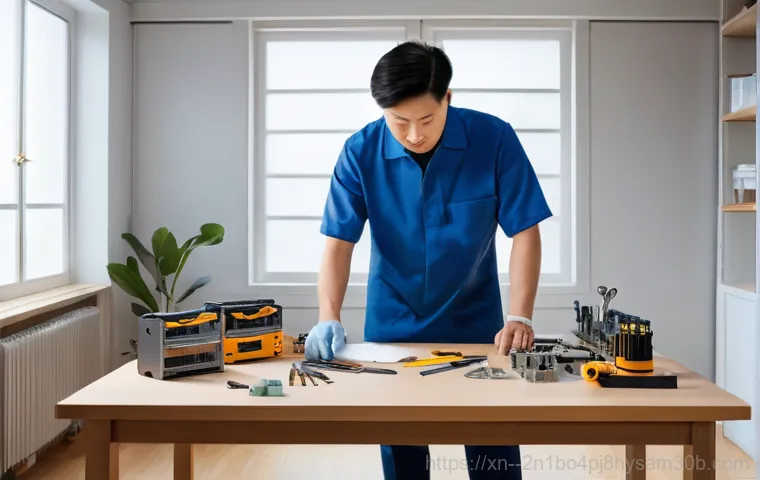 풍산동 워크스테이션출장방문수리점 - A female professional in her late 20s, dressed in business casual, sitting at a modern desk in a hom... 풍산동 워크스테이션출장방문수리점 - A female professional in her late 20s, dressed in business casual, sitting at a modern desk in a hom...