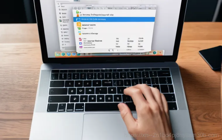 창신동 맥윈도우 부트캠프_bootcamp 재설치 포맷  초기화 - A close-up shot of a person's hands (neutral gender, wearing a simple long-sleeved shirt) diligently...