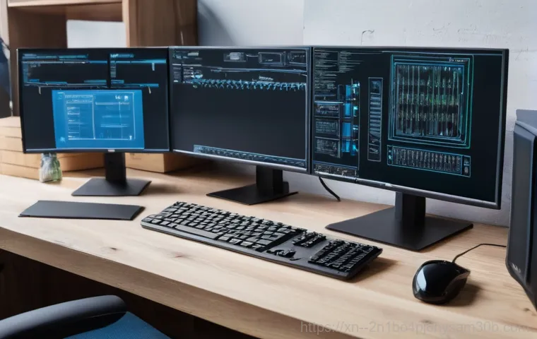 북창동 ACPI_BIOS_ERROR - A young professional, appearing stressed and wide-eyed, stares at a computer monitor displaying a vi...