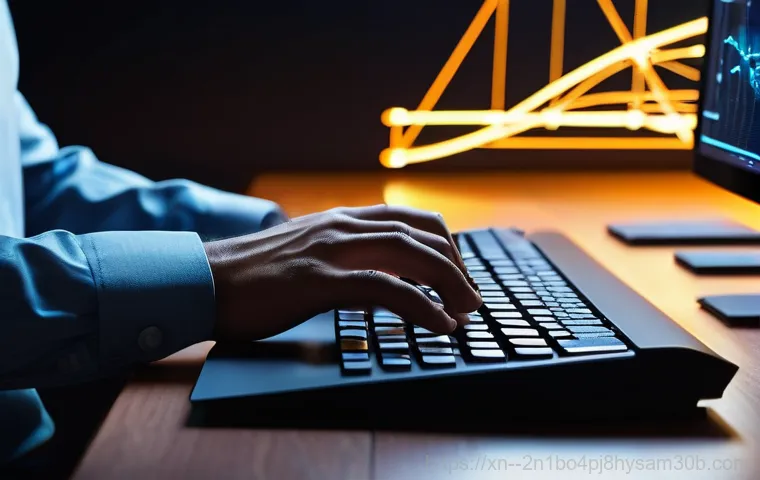 예장동 STATUS_KERNEL_NETWORK_ERROR - A person in their late 20s, fully clothed in casual attire, sitting at a desk in a dimly lit home of...