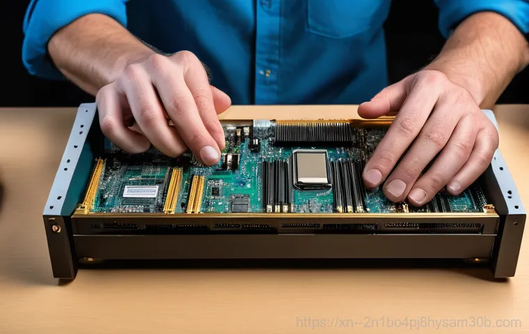 중학동 STATUS_MEMORY_VIOLATION - A young adult, wearing a casual t-shirt and jeans, is sitting at a computer desk in a softly lit roo...