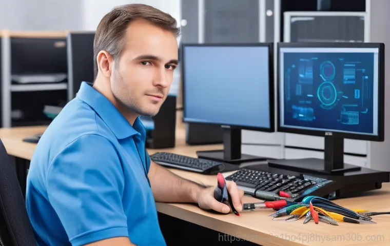 초동 NAS출장방문수리점 - A professional female accountant, dressed in business attire, sits at her modern office desk, lookin...