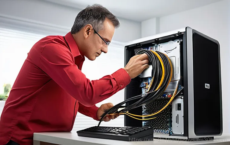 공릉동 컴퓨터멈춤 - **Prompt:** A focused computer technician, a woman in her 30s, wearing a clean, professional work ap...